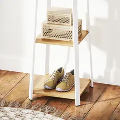 HOMCOM Compact Freestanding Coat Rack -  White/Oak - 9