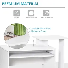 HOMCOM Computer Desk with Sliding Keyboard Tray Storage Drawer Shelf Home Office Workstation White - 6