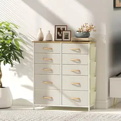 HOMCOM Chest of Ten Fabric Drawers - Beige - 9