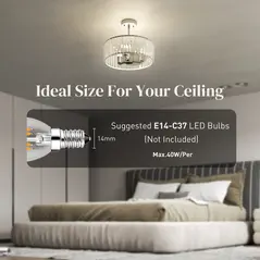 HOMCOM Crystal Ceiling Light Fixture, Semi Flush Mount Modern Crystal Chandelier Ceiling Light for Living Room, Bedroom, Hallway, Dining Room, E14 Base 3-Lights, Bulbs Not Included, Silver Tone - 5