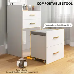 HOMCOM Compact Dressing Table and Stool Set, with Storage - White - 5