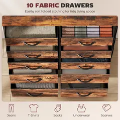 HOMCOM Chest of Ten Fabric Drawers - Rustic Brown - 4