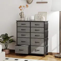 HOMCOM Chest of Ten Fabric Drawers - Charcoal Grey - 2