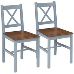 HOMCOM Dining Chairs Set of 2, Pine Wood Kitchen Chairs with Cross Back, Solid Structure for Living Room and Dining Room, Grey - 1