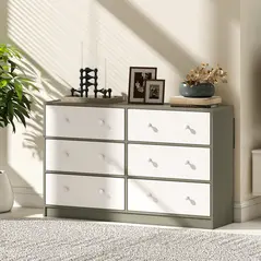 HOMCOM Chest of Drawers, Dresser with 6 Fabric Drawers - White and Grey - 9