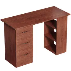 HOMCOM Computer Desk, Writing Table, PC Workstation with 3 Storage Shelves and Drawers, Handle, for Home Office, Walnut Brown - 1