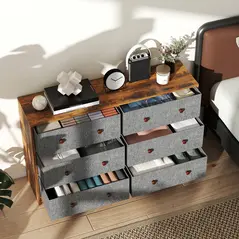 HOMCOM Chest of Drawers, Dresser with 6 Fabric Drawers - Grey and Rustic Brown - 7