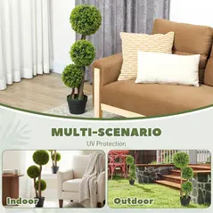 HOMCOM Decorative Artificial Trees Boxwood Ball Topiary Trees Set of 2 in Pot, Fake Plants for Home Indoor Outdoor Decor - 5