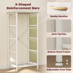 HOMCOM Chest of Four Fabric Drawers - Natural Wood Finish - 7