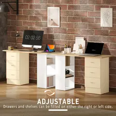 HOMCOM Computer Desk, Home Office Desk, Writing Table, PC Workstation with 3 Storage Shelves and 3 Drawers for Working, Study, 120 x 49 x 72 cm, Natural Wood Finish and White - 6