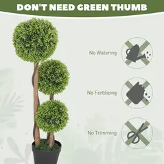 HOMCOM Decorative Artificial Trees Boxwood Ball Topiary Trees Set of 2 in Pot, Fake Plants for Home Indoor Outdoor Decor - 6