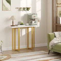 HOMCOM Console Table with Faux Marble Top, 100 cm Narrow Entryway Table with Anti-tipping Device, Steel Frame, White - 9