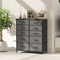 HOMCOM Chest of Ten Fabric Drawers - Charcoal Grey - 9