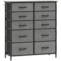 HOMCOM Chest of Ten Fabric Drawers - Charcoal Grey - 1