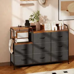 HOMCOM Chest of Eight Drawers, with Charging Station - Brown/Black - 2