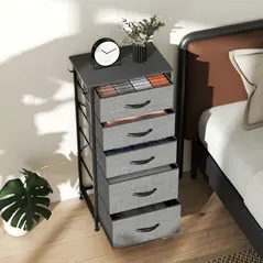 HOMCOM Chest of Five Fabric Drawers - Charcoal Grey - 8
