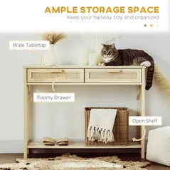 HOMCOM Console Sofa Table Hallway Side Desk with Storage Shelf Drawer for Entryway Living Room Bedroom Natural - 4