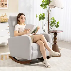 HOMCOM Corduroy Rocking Armchair - Grey - 8