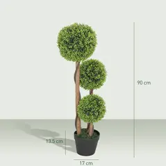 HOMCOM Decorative Artificial Trees Boxwood Ball Topiary Trees Set of 2 in Pot, Fake Plants for Home Indoor Outdoor Decor - 3