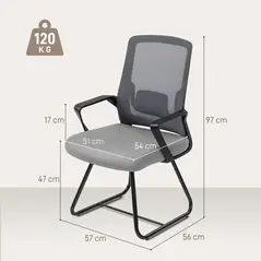 HOMCOM Desk Chair No Wheels, Office Chair with Mesh Back, Lumbar Support, Metal Base for Waiting Room, Conference Room, Dark Grey - 3
