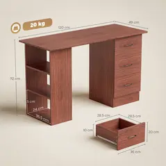 HOMCOM Computer Desk, Writing Table, PC Workstation with 3 Storage Shelves and Drawers, Handle, for Home Office, Walnut Brown - 3