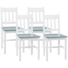 HOMCOM Dining Chairs Set of 4, Kitchen Chair with Slat Back, Pine Wood Structure for Living Room and Dining Room, White - 1