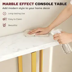 HOMCOM Console Table with Faux Marble Top, 100 cm Narrow Entryway Table with Anti-tipping Device, Steel Frame, White - 4
