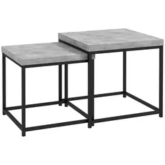 HOMCOM Coffee Table Set of 2, Nest of Tables with 3.5cm Thick Tabletop, Grey - 1