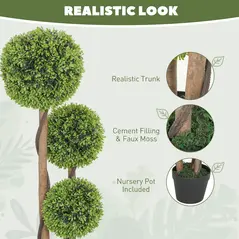 HOMCOM Decorative Artificial Trees Boxwood Ball Topiary Trees Set of 2 in Pot, Fake Plants for Home Indoor Outdoor Decor - 4