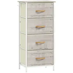 HOMCOM Chest of Four Fabric Drawers - Natural Wood Finish - 1