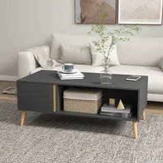 HOMCOM Coffee Table for Living Room, Modern Centre Table with Storage Compartments and Cabinets, Rectangular Side Table, 115x 58x 45cm, Grey - 2
