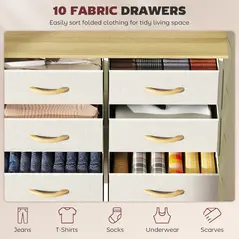 HOMCOM Chest of Ten Fabric Drawers - Beige - 4