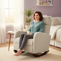 HOMCOM Corduroy Rocking Armchair - Beige - 8