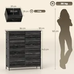 HOMCOM Chest of Eight Fabric Drawers - Black - 3