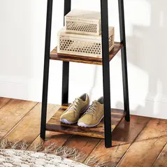 HOMCOM Compact Freestanding Coat Rack -  Black/Brown - 9