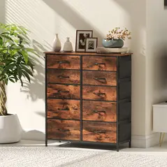 HOMCOM Chest of Ten Fabric Drawers - Rustic Brown - 9