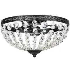 HOMCOM Crystal Chandelier Ceiling Light with 168 Octagonal Beads, Vintage 2-Light Flush Mount Ceiling Light for Living Room, Bedroom, Hallway, Dining Room, Black - 1