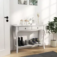 HOMCOM Console Table Modern Sofa Side Desk with Storage Shelves Drawers for Living Room Entryway Bedroom Ivory White - 2