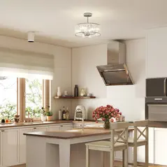 HOMCOM Crystal Ceiling Light Fixture, Semi Flush Mount Modern Crystal Chandelier Ceiling Light for Living Room, Bedroom, Hallway, Dining Room, E14 Base 3-Lights, Bulbs Not Included, Silver Tone - 8