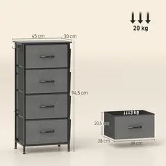 HOMCOM Chest of Four Fabric Drawers - Charcoal Grey - 3