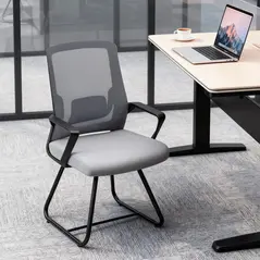 HOMCOM Desk Chair No Wheels, Office Chair with Mesh Back, Lumbar Support, Metal Base for Waiting Room, Conference Room, Dark Grey - 2