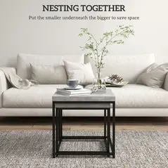HOMCOM Coffee Table Set of 2, Nest of Tables with 3.5cm Thick Tabletop, Grey - 4