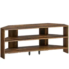 HOMCOM Corner TV Stand with 2 Open Shelves for 47 Inch TV - Rustic Brown - 1