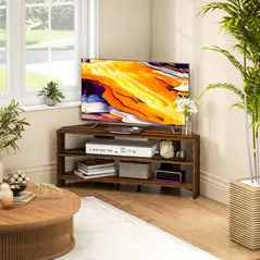 HOMCOM Corner TV Stand with 2 Open Shelves for 47 Inch TV - Rustic Brown - 7