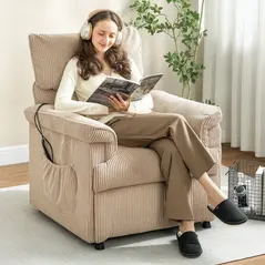 HOMCOM Corduroy Electric Massage Recliner - Brown - 2