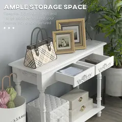 HOMCOM Console Table Modern Sofa Side Desk with Storage Shelves Drawers for Living Room Entryway Bedroom White - 4