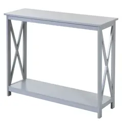 HOMCOM Console Table Hallway Desk w/Storage Shelf, X Design for Living Room Entryway, Grey - 1