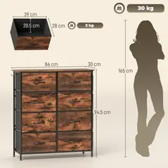 HOMCOM Chest of Eight Fabric Drawers - Rustic Brown - 3