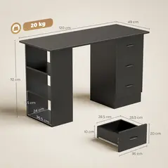 HOMCOM Computer Desk, Writing Table, PC Workstation with 3 Storage Shelves and Drawers, Handle, for Home Office, Black - 3