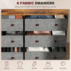 HOMCOM Chest of Drawers, Dresser with 6 Fabric Drawers - Grey and Rustic Brown - 4